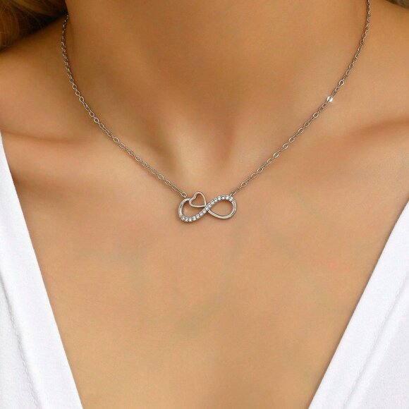 Rhinestone Infinity Symbol Pendant Necklace,Chain charm dainty Minimalist trendy - Picture 2 of 10